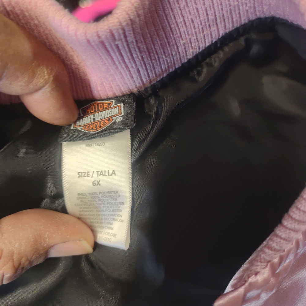 GIRLS Genuine Pink Harley-Davidson Bomber Jacket Size 6X - Picture 3 of 3